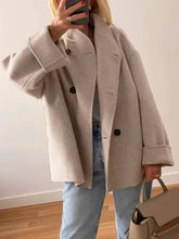 Aurohaya Elegant Women's Double Breasted Wool Blazer Coat, Oversized Casual Jacket with Pockets Lapel Collar